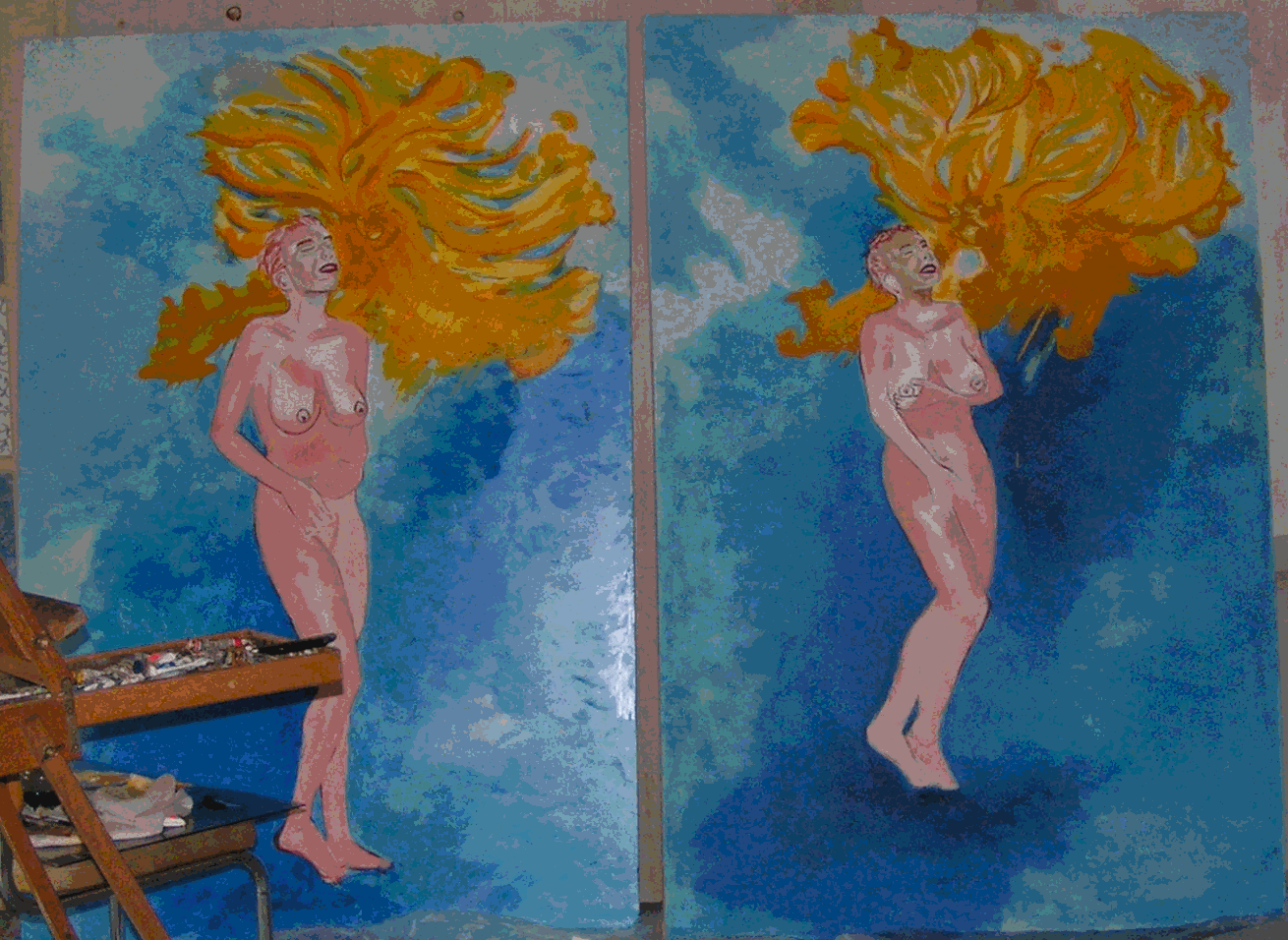 Woman with a cadmiun dream / woman in a cadmium shower canvas by Mark Philip Stone (Mark Pilipski)